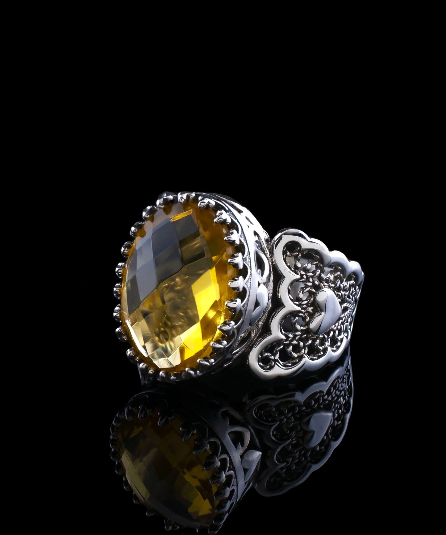 Citrine Gemstone Double Heart Detailed Filigree Art 925 Sterling