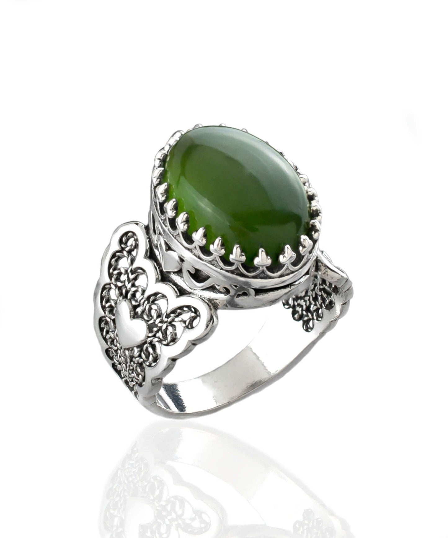 Serpentine Gemstone Double Heart Detailed Filigree Art 925 Sterling