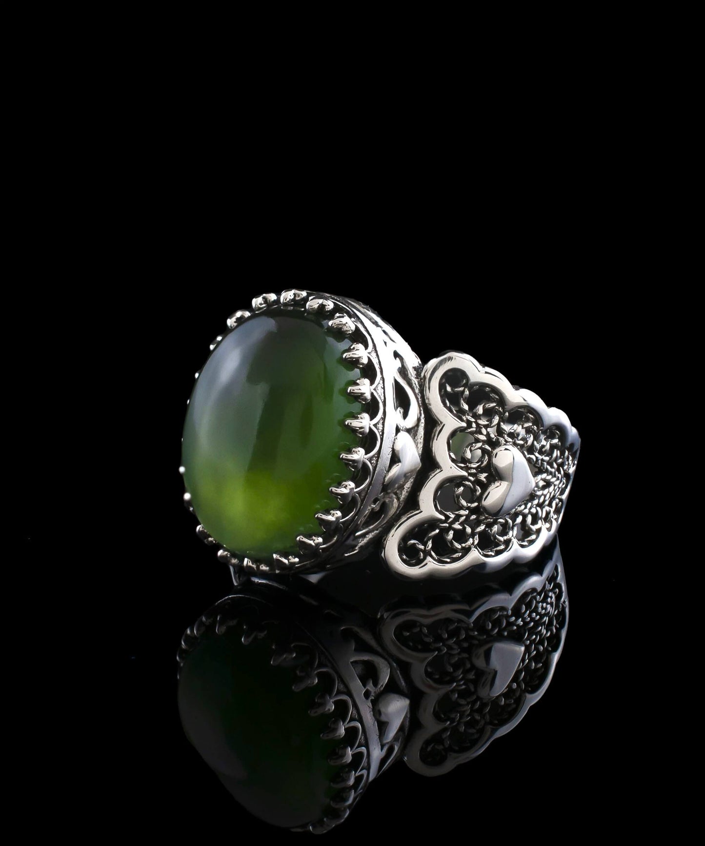 Serpentine Gemstone Double Heart Detailed Filigree Art 925 Sterling