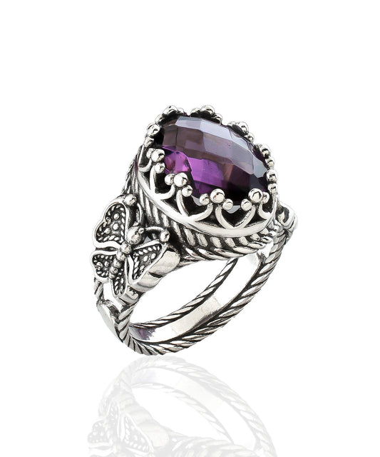 Amethyst Gemstone Filigree Art Double Butterfly Detailed Women Silver