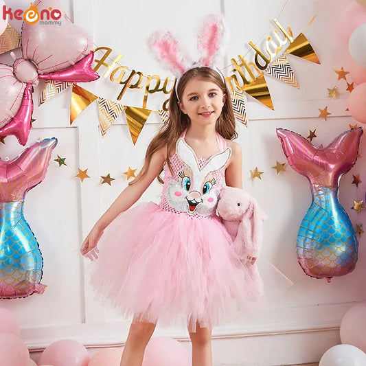 Girls Pink Bunny Tutu Dress with Headband
