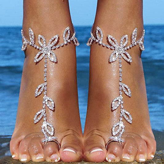 Leaf Rhinestone Anklet Toe Ring