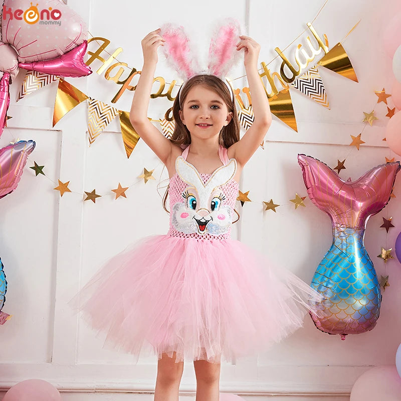 Girls Pink Bunny Tutu Dress with Headband