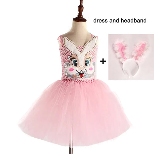Girls Pink Bunny Tutu Dress with Headband