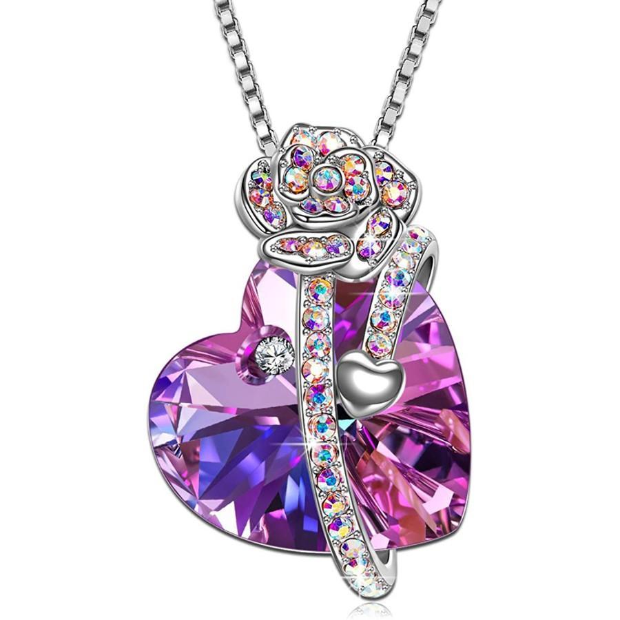 Iridescent Amethyst Gemstone Crystal Rose Heart Necklace