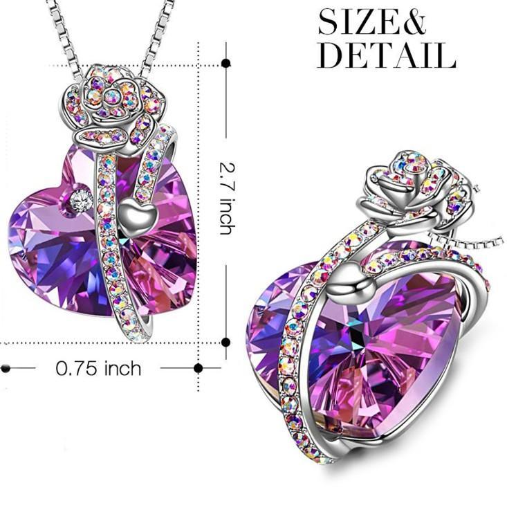 Iridescent Amethyst Gemstone Crystal Rose Heart Necklace