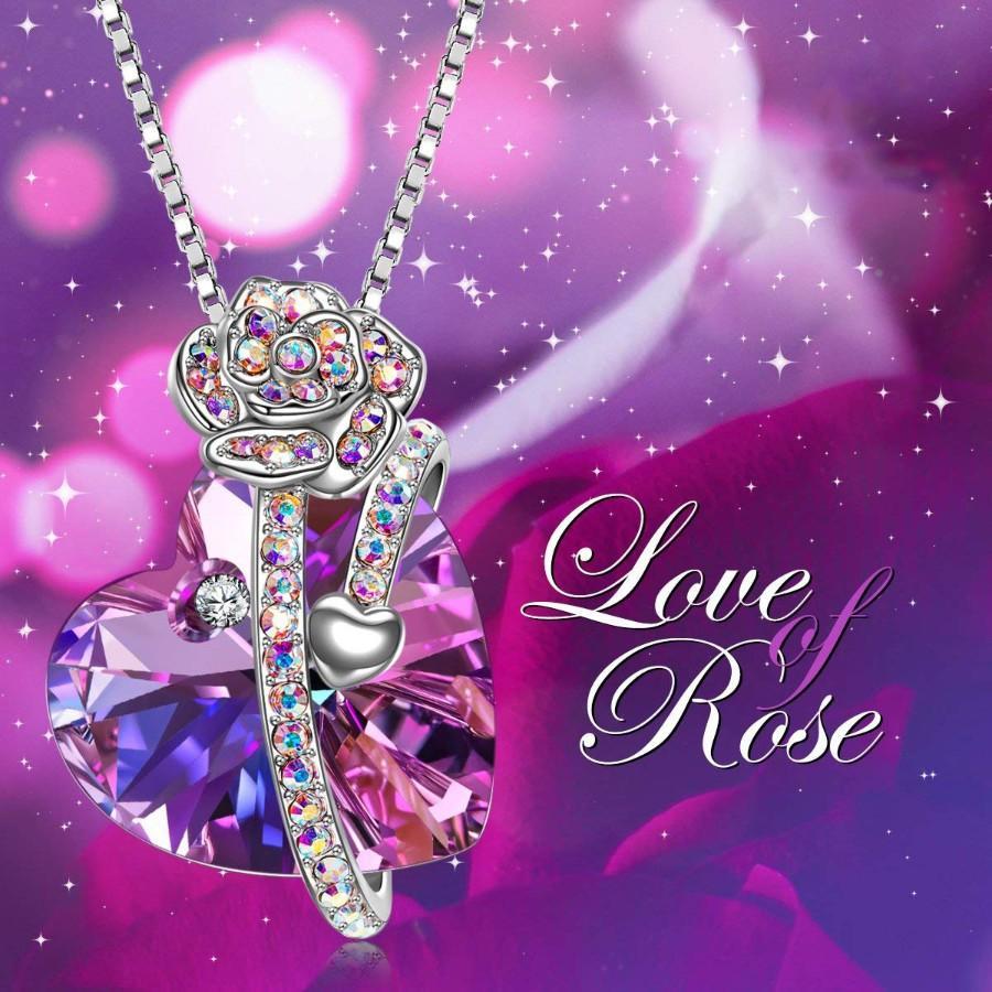 Iridescent Amethyst Gemstone Crystal Rose Heart Necklace