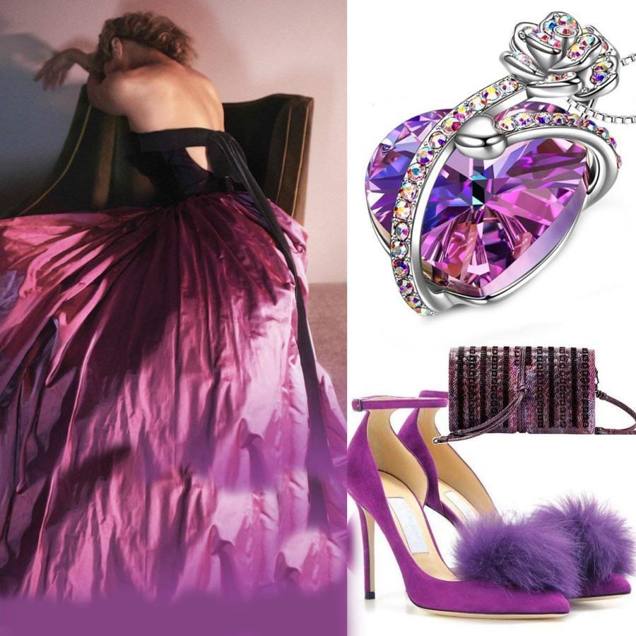 Iridescent Amethyst Gemstone Crystal Rose Heart Necklace