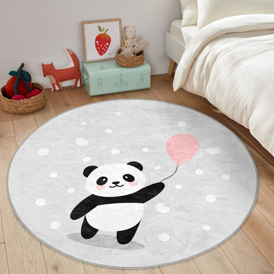 Grey Panda Pattern Nursery Rug | Homeezone