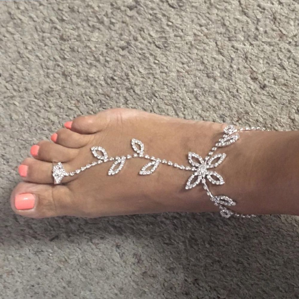 Leaf Rhinestone Anklet Toe Ring
