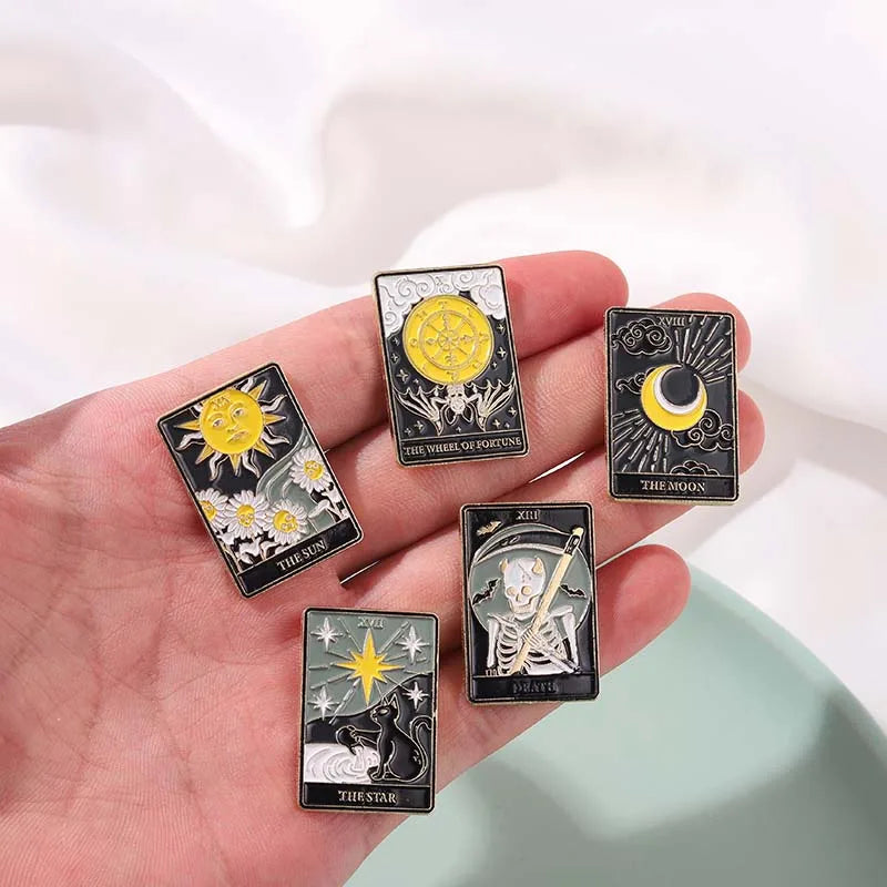Tarot Enamel Pins Custom Sun Moon Stars Gothic Skeleton Lover Brooches