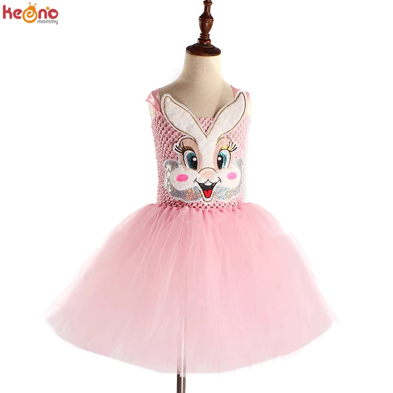 Girls Pink Bunny Tutu Dress with Headband