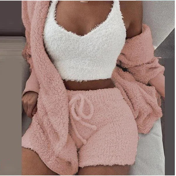 Fluffy Lounge Three Piece Set For Women