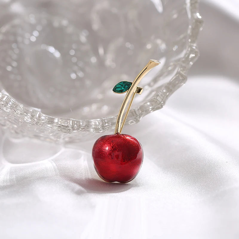 Creative Red Fruit Cherry Brooch Crystal From Swarovskis For Girl