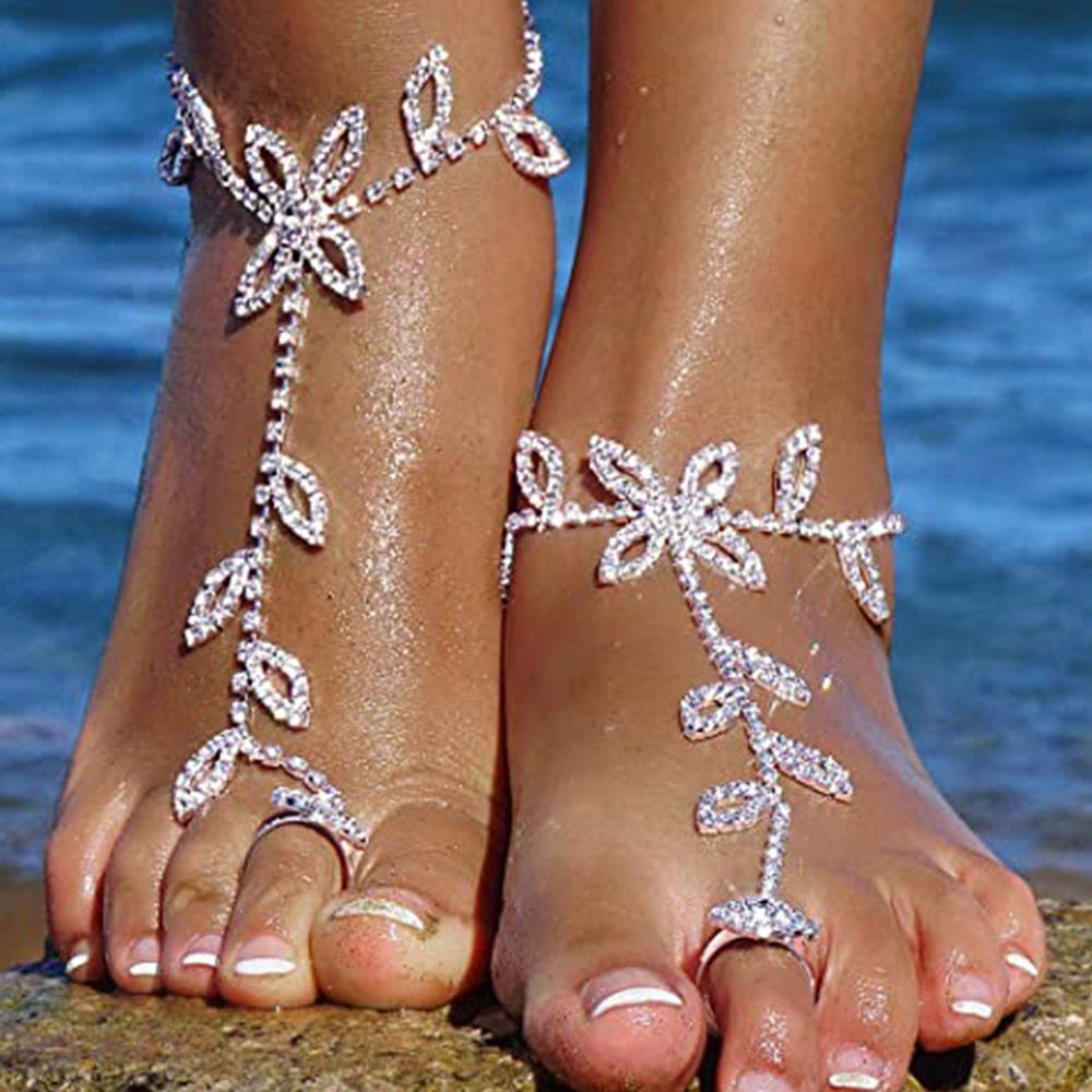 Leaf Rhinestone Anklet Toe Ring