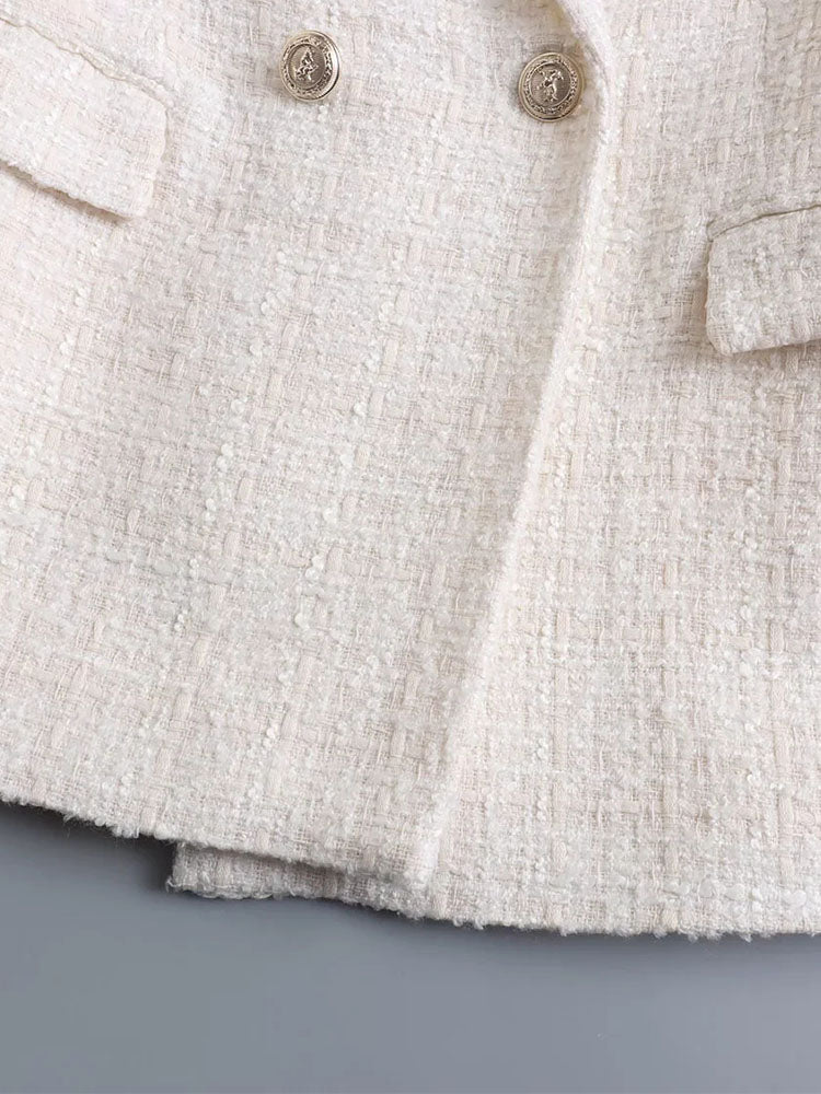 Women Double Breasted Tweed Blazer