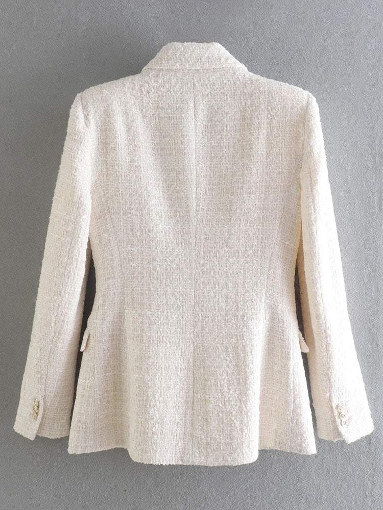 Women Double Breasted Tweed Blazer