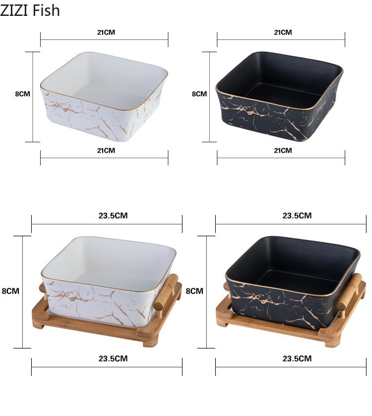 Marble Pattern Bowl and Wooden Tray