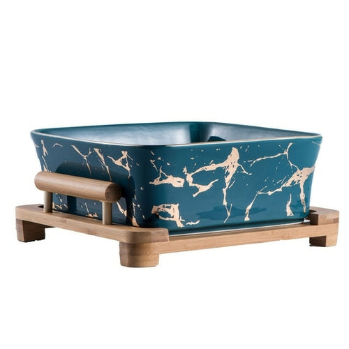 Marble Pattern Bowl and Wooden Tray