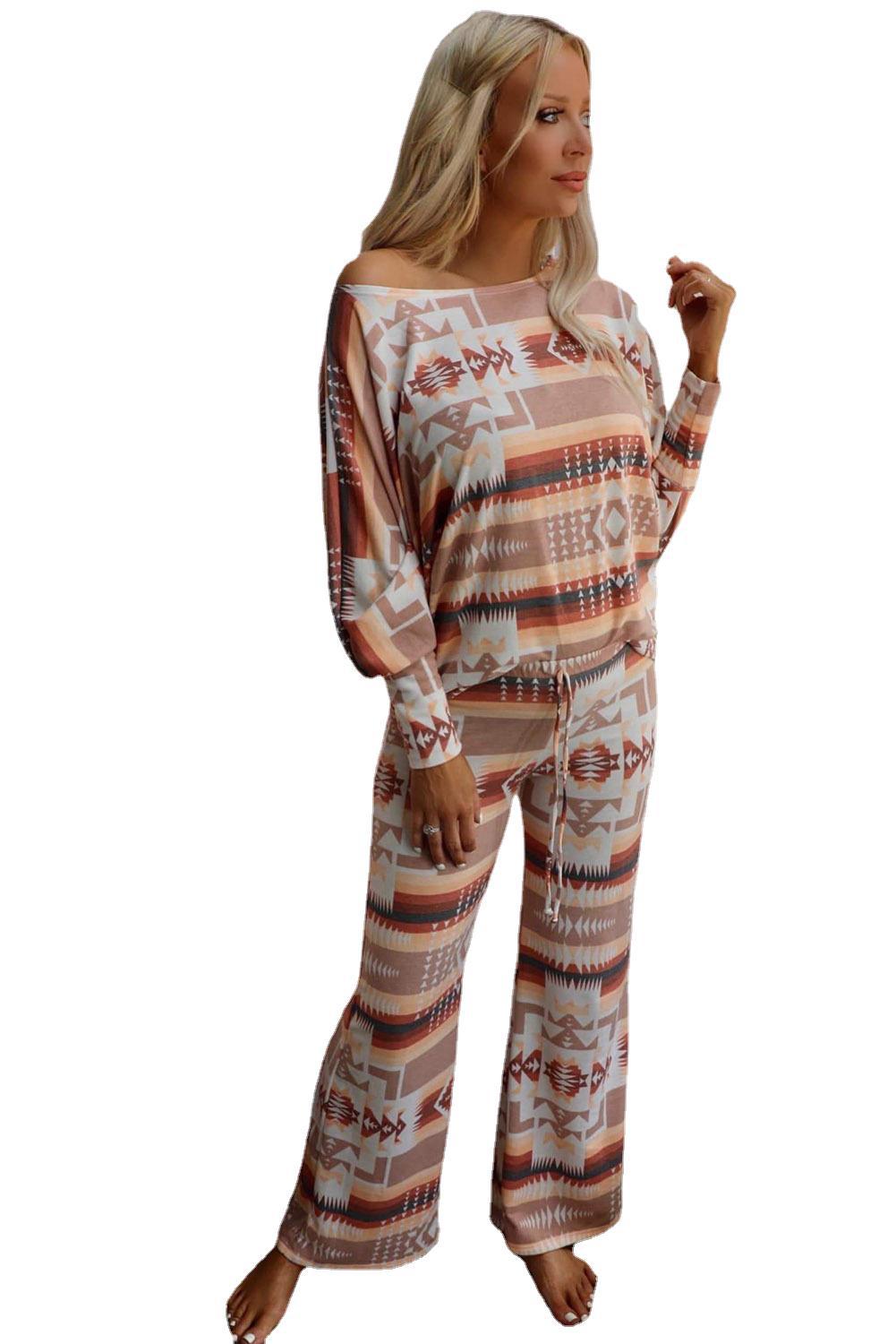 Diamond Print Home Wear Women's Autumn and Winter New Long Sleeve Top