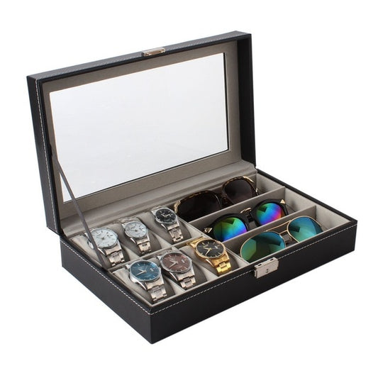 PU Leather 6+3 Grids Watch Holder Storage