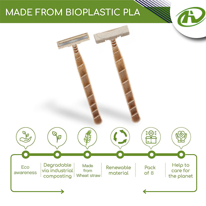 Pack Of 8 Eco Friendly Biodegradable Razor For Men&women,three Layer