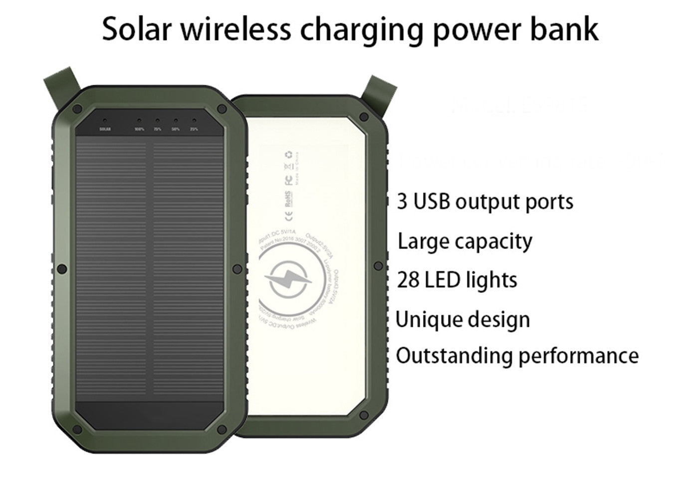 Solar Powered Waterproof LED Light 3 USB Ports Multi Charger 10,000 mAh