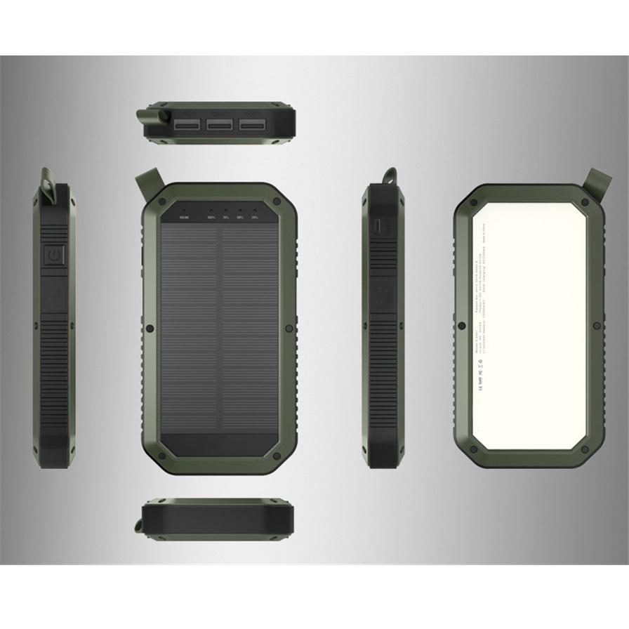 Solar Powered Waterproof LED Light 3 USB Ports Multi Charger 10,000 mAh
