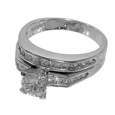 Two-Piece Wedding Set Solitaire Channel Set Rings