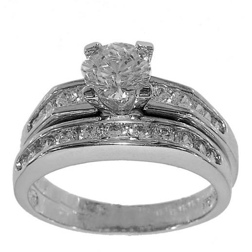 Two-Piece Wedding Set Solitaire Channel Set Rings