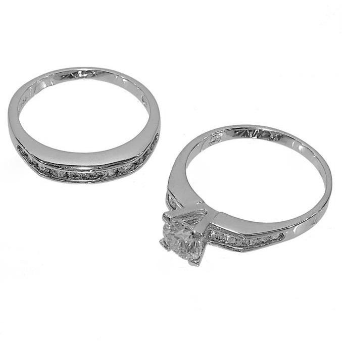 Two-Piece Wedding Set Solitaire Channel Set Rings