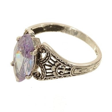 Filigree Marquise Lavender Purple Stone Antiqued Ring