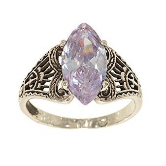 Filigree Marquise Lavender Purple Stone Antiqued Ring