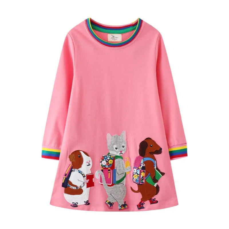 Jumping Meters New Princess Girls Dresses Animals Embroidery