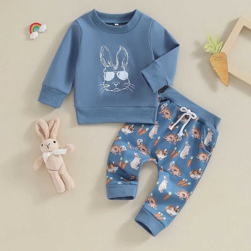 Baby Boys Clothes Set Long Sleeve Sweatshirt Bunny Carrot Print Pants