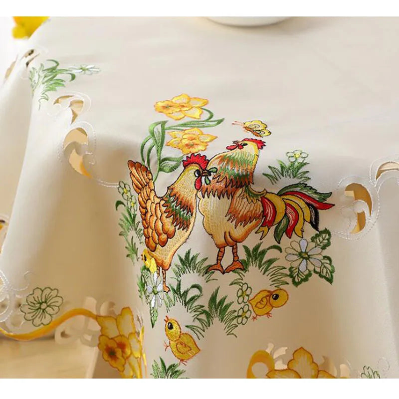 Popular Easter Chicken Embroidery Table Cloth