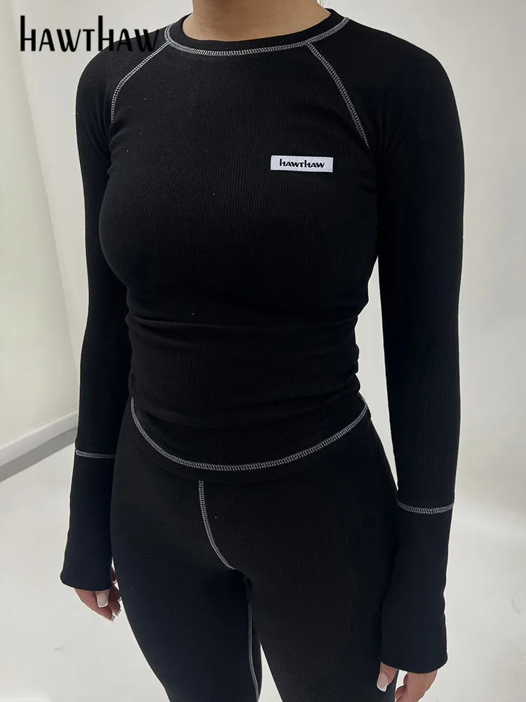 Hawthaw Women 2023 Autumn Winter Long Sleeve Tops Long Pants Two Piece