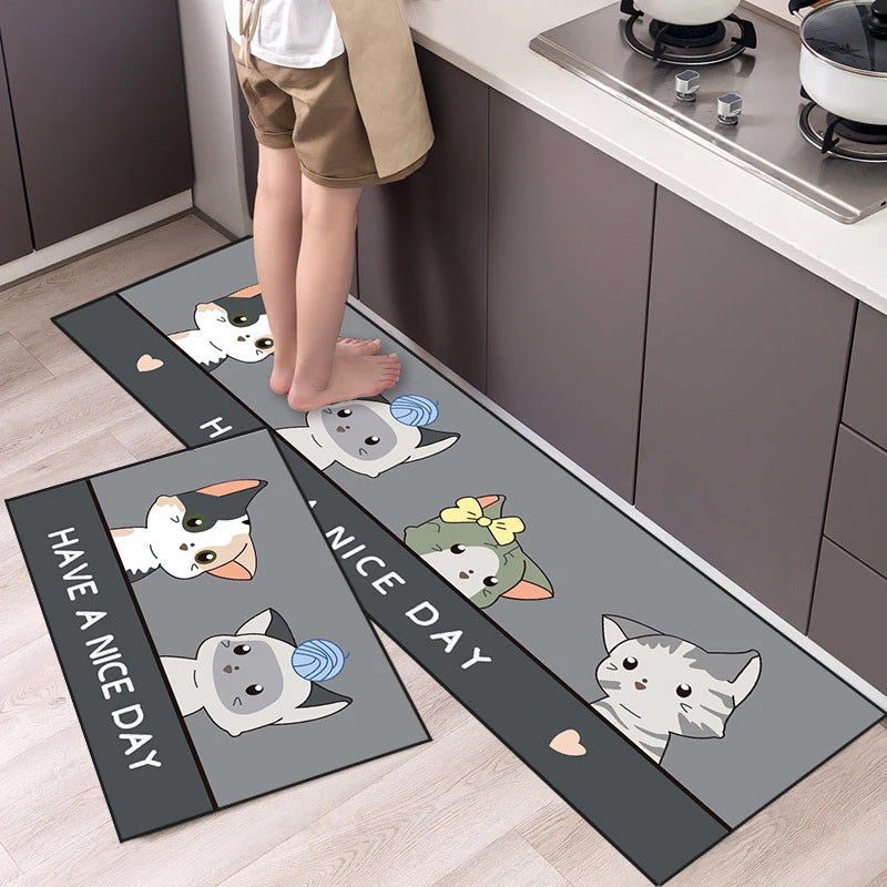 Kitchen Mat Cartoon Animals Long Strip Non-Slip Entrance Doormat