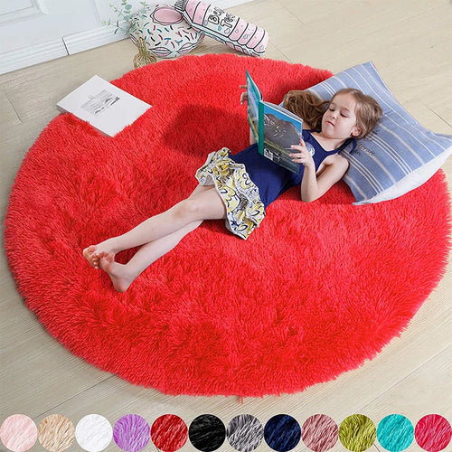 Fluffy Round Rugs For Girls Bedroom Soft Shaggy White Carpet In The