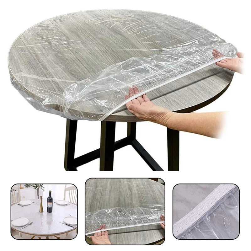 Fitted Round Elastic Tablecloth Transparent Cover