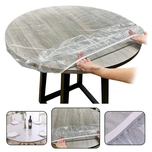 Fitted Round Elastic Tablecloth Transparent Cover