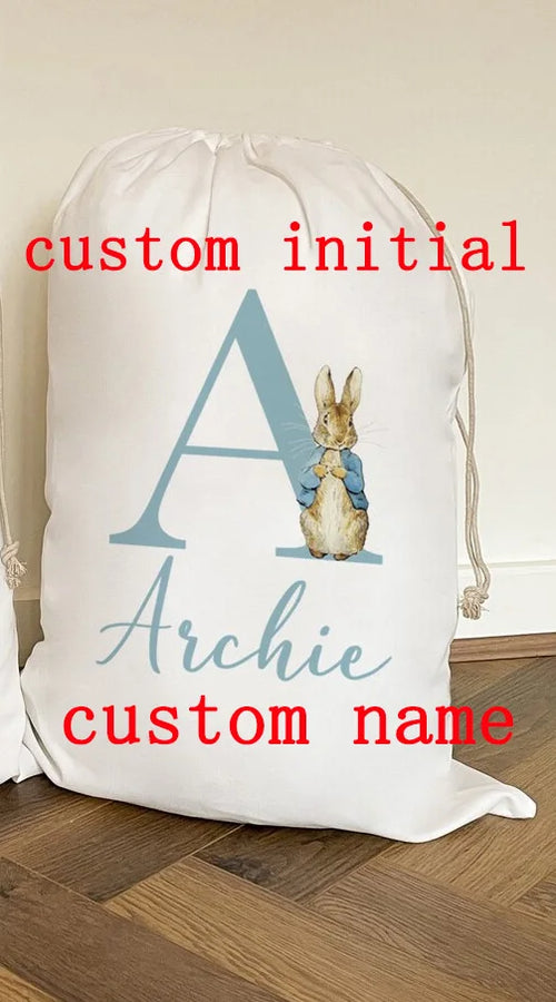 Personalised Letter Initial Pink/ Blue Bunny Rabbit Drawstring Bag
