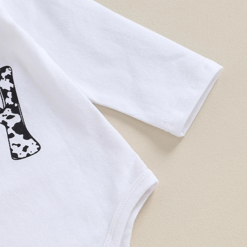 VISgogo 3 Pcs Baby Boy Outfit Letter Print Long Sleeve Rompers and Cow