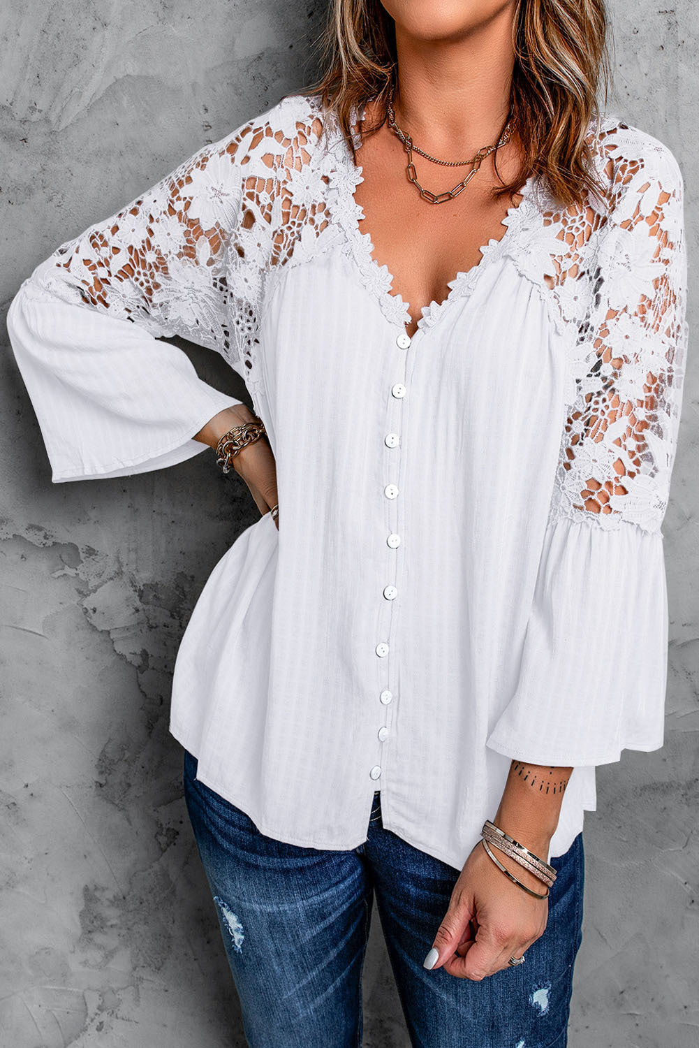 Lace Sleeve Women's Blouse