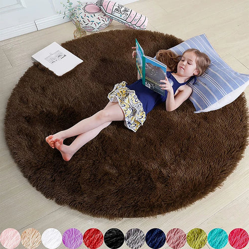 Fluffy Round Rugs For Girls Bedroom Soft Shaggy White Carpet In The