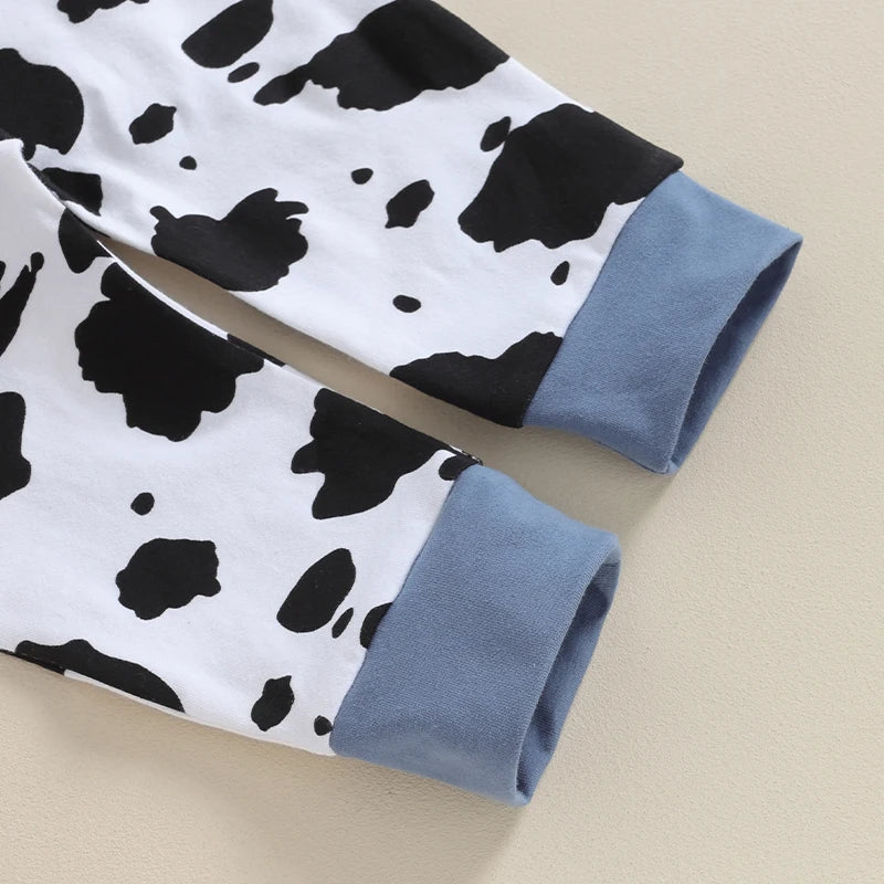 VISgogo 3 Pcs Baby Boy Outfit Letter Print Long Sleeve Rompers and Cow