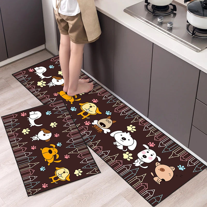 Kitchen Mat Cartoon Animals Long Strip Non-Slip Entrance Doormat