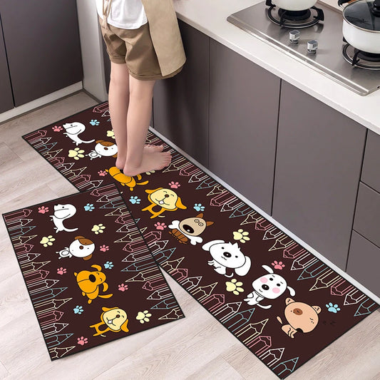 Kitchen Mat Cartoon Animals Long Strip Non-Slip Entrance Doormat