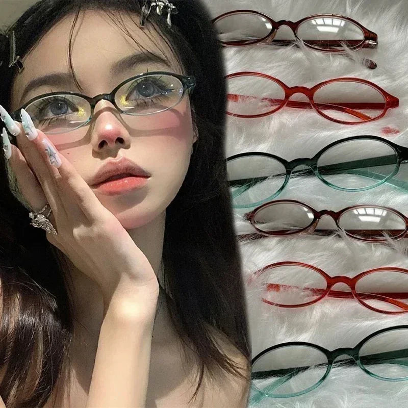 Retro Oval Glasses Women Girls Y2K Red Green Frame Glass Eyewear