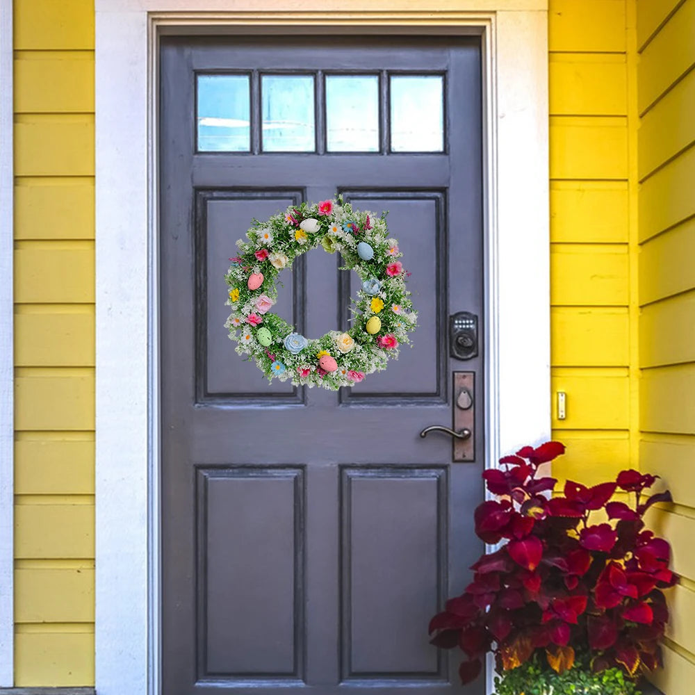 35cm Easter Wreath with Pastel Eggs Artificial Daisy Flower Front Door